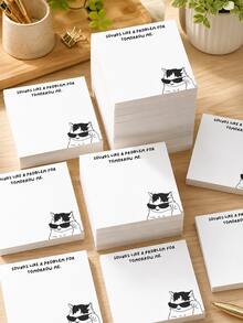 3/1pc White Humorous Quote Memo Pad, Sarcastic Office Humor, Premium Thick Paper Rectangular, Cool Fashionable Glasses Cat Pattern, Task Delay Message Note, Aesthetic Stationery, Desk Decor, Suitable For Colleagues, Adults, Office Workspace Arrangement, Daily Use After Returning To Work - one-size - View 1
