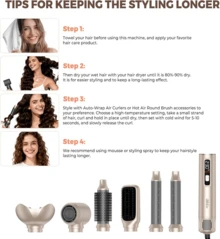 UKLISS 6-In-1 Multifunctional 200 Million Negative Ion Hot Air Brush & Auto Curler & Hair Dryer Set, 6 Interchangeable Brush Heads, Auto Curl, Straighten, Volumize, Shape; Smooth Frizz, 3 Temperature Settings, Dual-Directional Airflow Auto Curl, Beginner Friendly; Anti-Scald Body With 360° Anti-Tangle Power Cord, Perfect For Gifts And Travel, Mother's Day, Valentine's Day - Multicolor - View 7