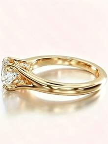 1件極簡黃色四爪圓形立方鋯石情侶戒指 女款，適合訂婚、婚禮、禮物、派對珠寶 - 黃色 - 查看 2