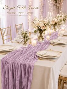 Light Purple Crinkled Gauze Table Runner, Soft Sheer Cheesecloth Fabric Table Runner (22 X 118 Inches / 10 Ft), Pack Of 1/6/10, Boho Rustic Wedding Table Decor For Party, Birthday, Baby Shower, Holiday Banquet, Home Dining Centerpiece Decor - Purple - View 5