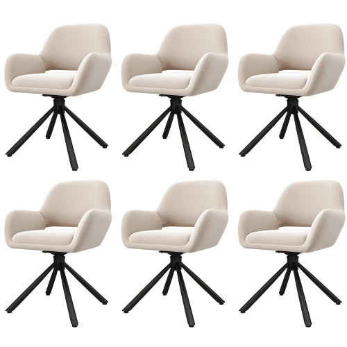 Set Of 4 Swivel Dining Chairs In Beige Velvet, With Armrests, Modern And Minimalist Style, Without Table. - 米色2 - 查看 1