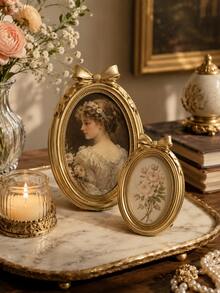 Vintage Gold Bow Oval Photo Frame, French Resin Picture Frame, Suitable For Wedding Photos, Portraits, Vanity, Bedroom, Living Room And Home Decor Gift - Multiple Models - View 7