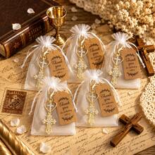 60pcs/20sets Gold Rhinestone Heart Double Cross Keychain, Guest Baptism Favor, Christian Baptism Communion Souvenir, Christian Party Decoration - Multicolor - View 7