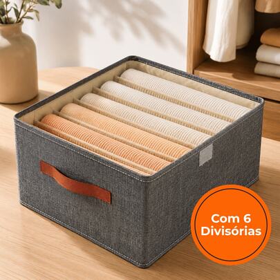 Caixa Organizadora Dobrável com 6 e 16 Divisórias Cinza Nicho Colmeia Guardar Roupa Intima Camisetas Roupas Armário Closet