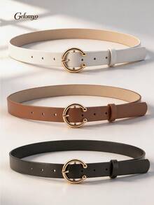 3Pcs Women's Belts, Office Casual Style, PU Leather Handmade Luxury, Suitable For All Seasons, Women's Decorative Belts, Fits Jeans/Casual Pants/Formal Wear, Great Gift Choice - Multicolor-2 - View 3