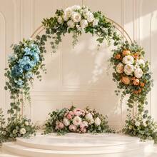 Grappe de fleurs artificielles avec feuilles d'eucalyptus vertes, guirlande d'arche florale factice, décoration de mariage, arrangement floral de table, convient pour la porte d'entrée, le mur de la maison, l'extérieur, la boutique, le style ferme, le fond de photographie, la décoration de fête, 4 couleurs rose blanc orange bleu, décor de vacances, clôture de jardin, célébration, cadeau - 1 pièce - Voir 1