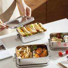 304 Stainless Steel Divided Lunch Box With Lid, Layered Travel Food Container, Sealed Lunch Box With Lid, Airtight Storage Box For Outdoor Use, Picnic Box - Multicolor - View 3