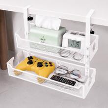 No-Drill Under-Desk Storage Basket, Metal Mesh Hanging Storage Rack, Single/Double Layer Adjustable DIY Organizer, Sturdy Clamp-On Desktop Storage Rack, Suitable For Home And Office, Multi-Functional Storage Rack - White - View 11