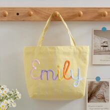 1pc Customized Bubble Gauze Tote Bag, Personalized Chenille Name Toiletry Bag, Travel Organizer Makeup Gift For Girlfriend/Mom/Teacher - Multicolor - View 51