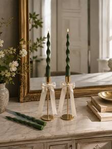 2pcs Green Twisted Taper Candles, French Vintage Spiral Long Candles, Suitable For European Home Decor, Room Arrangement, Wedding Table Decoration, Romantic Dinner, Party Decoration, Photography Props, Picnic Table Decoration, Gift For Her - Green Series - View 4