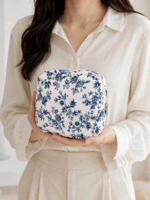 Vintage Ditsy Floral Makeup Bag, Multiple Colors Available, Regular Style, Quilted Diamond Stitching, Cute Print Design Storage Bag, Lightweight Large Capacity, Portable Storage Organizer, Can Store Cosmetics/Sanitary Pads And Other Small Items - Multicolor - View 7