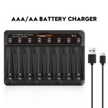POWERKAN NL8 AA/AAA NiMH Battery Charger, 8-Slot LED Independent Charging, Universal 5V USB NiMH Battery Smart Charger, Smart Identification 1.2V NiMH/NiCd AA, AAA Battery Charger (Batteries Not Included) - Black Charger - View 10