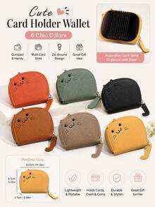 Cute Cartoon Cat Coin Purse Mini Zipper Card Holder Portable PU Leather Small Change Pouch For Women Girls Daily Use Gift, Travel Accessories - Multicolor - View 1