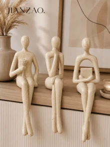 1 pieza/3 piezas Juego de estatuas de resina estilo Wabi-Sabi abstracto, 3 diseños, negro y beige moteado, estatuas de rosa/libro/pensador, decoración de escritorio y estantería, adorno para sala de estar y hogar - Ornamento abstracto de figura humana - Ver 1