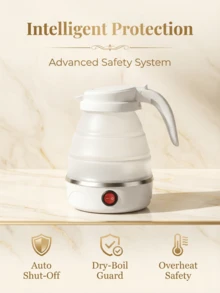 dilidili Portable Foldable Electric Kettle - 600W Power, 0.6L Capacity, Made Of 304 Stainless Steel + Silicone, Automatic Shut-Off Protection, Compact And Lightweight, Suitable For Travel, Home Or Office Use - White - View 7