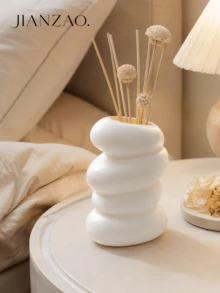 1pc Ins Cream 4-Layer Spiral Pebble Matte White Reed Diffuser Bottle, Abstract Stacked Stone Sculpture, Dual Use For Reed Sticks & Dried Florals, Soft Aroma Decor For Bedroom Nightstand Bathroom Sink Living Room Sideboard Airbnb - Four-egg Aromatherapy Bottle - View 2