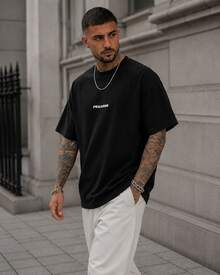 Men's Printed T-Shirt & Shorts Set - 100% Pure Cotton, Fun Prints, Street Casual Style - Schwarz - Übersicht 4