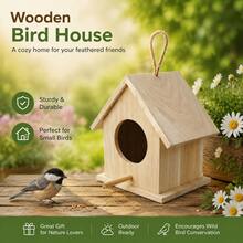 Wooden Light Wood House-Shaped Birdhouse, Hanging Bird House, Outdoor Bird House, Bird Nesting Box, Garden Birdhouse, Bird House For Outside, Bird Nest For Small Birds, Decorative Bird House For Garden, Yard, Patio, Balcony And Tree Hanging Decor - View 3