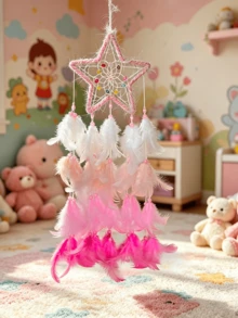 1pc Dreamy Feather Dream Catcher Wall Hanging Decor For Children's Room, Bedroom, Girly Style, Popular Ins Style Chime Wall Ornament - Multicolor - View 7