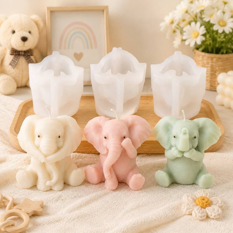 Elephant Candle Silicone Mold 3D Cute Elephant Animal Shape Wax Mold DIY Handmade Candle Making Tool Craft Mold For Home Decor Gift