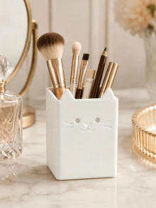 1pc Cute Cat Makeup Brush Holder, Desktop Cosmetic Storage Cup, Suitable For Makeup Brushes, Lipsticks, Eyebrow Pencils, Cute Vanity Storage Box, Makeup Bag Storage, Drawer Storage, Perfect Gift For Women - Multicolor - View 10