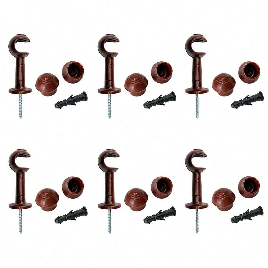 Kit With 6 Simple Curtain Rod Supports Pair With 19mm End - MAHOGANY - View 1
