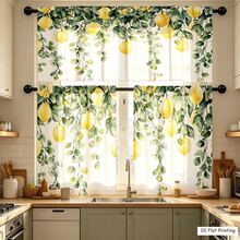 2 pezzi/1 pezzo Set di tende da cucina, combinazione di tende con stampa di foglie verdi vintage e limoni, tende a strati con tasca per asta, adatte per sala da pranzo, caffè, soggiorno, decorazione per la casa, tenda + tenda - Multicolore - Visualizzare 6