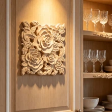 2pcs Solid Wood Carved Square Decals, Woodworking Supplies, Home Decorations, Suitable For Cabinets, Doors And Windows, Furniture, Background Walls, Porches, Offices And Other Decorations, Holiday Decorations, DIY Decorations. - Multicolor - View 4