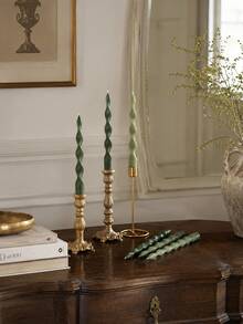 2pcs Green Twisted Taper Candles, French Vintage Spiral Long Candles, Suitable For European Home Decor, Room Arrangement, Wedding Table Decoration, Romantic Dinner, Party Decoration, Photography Props, Picnic Table Decoration, Gift For Her - Green Series - View 8
