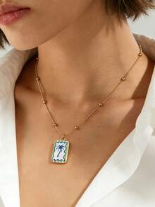 1 pieza Collar con colgante de concha de cadena de acero inoxidable, colgante exquisito de gota de aceite estilo oceánico, accesorio de joyería de moda para mujer, adorno de vacaciones - Multicolor - Ver 3