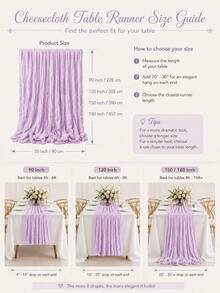 Light Purple Crinkled Gauze Table Runner, Soft Sheer Cheesecloth Fabric Table Runner (22 X 118 Inches / 10 Ft), Pack Of 1/6/10, Boho Rustic Wedding Table Decor For Party, Birthday, Baby Shower, Holiday Banquet, Home Dining Centerpiece Decor - Purple - View 3