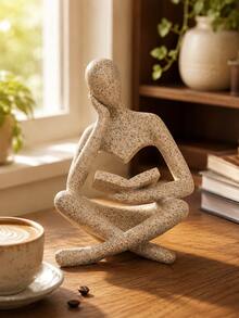 1pc Abstract Reading Figurine, Minimalist Book Lover Desktop Decor, Cream Style Bookshelf Ornament, Modern Home Office Sculpture, Cozy Bedroom Tabletop Decoration, Bookshelf Accessory, Aesthetic Room Decor, Teacher Student Gift, Housewarming Gift - A - View 1