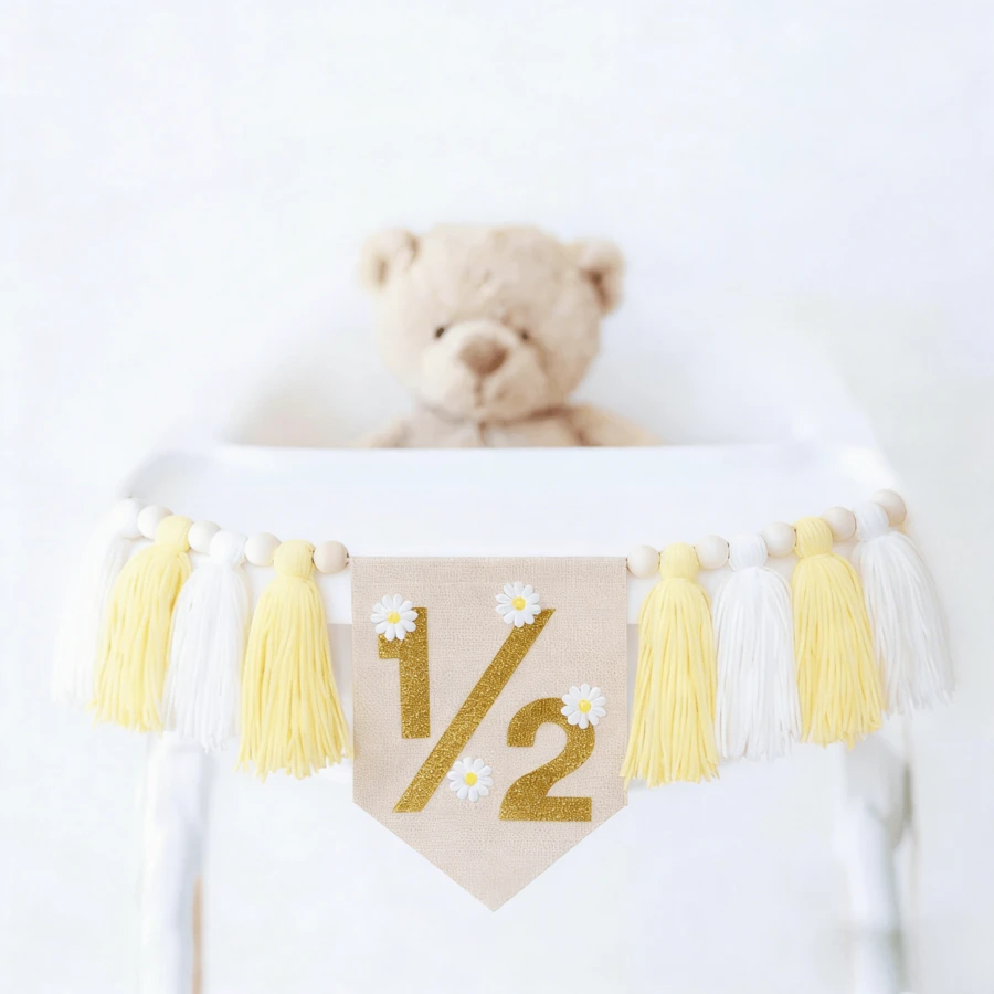 1pc Daisy Flower 1/2 Birthday Party Decoration, 1 Year Old Bohemian Style Half Birthday Decoration, 1/2 High Chair Banner, 2 Year Old Handmade Tassel Garland, Photo Props, 6 Month Birthday Decoration, Birthday Gift - Multiple Styles - View 1