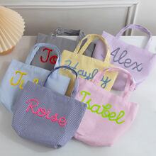 1pc Customized Bubble Gauze Tote Bag, Personalized Chenille Name Toiletry Bag, Travel Organizer Makeup Gift For Girlfriend/Mom/Teacher - Multicolor - View 5