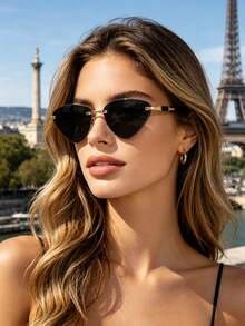 1 Pair New Triangle Cat Eye Versatile Unisex Glasses, Suitable For Street Photography, Driving, Travel And Cycling - black gray - View 1
