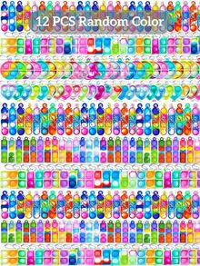 12/30/48/60pcs Geometric Pattern Bubble Stress Ball Keychain, Silicone Finger Press Sensory Toy, Wholesale Multi-Color Squeeze Desk Toy, Summer Vacation Fun, Student Classroom Reward, Back To School Small Gift, Pencil Case Accessory, Random Color And Style - Multicolor - View 9
