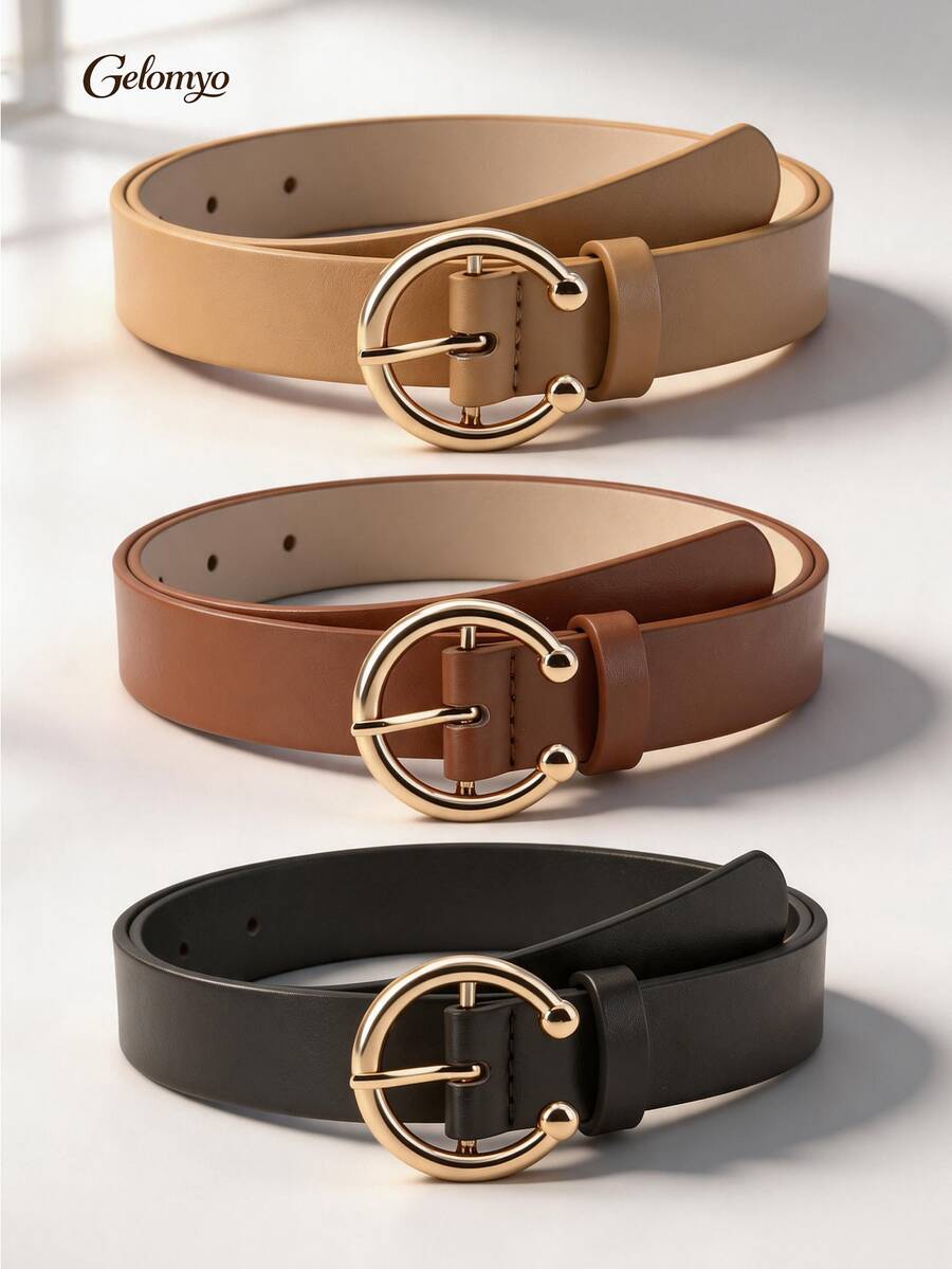 3Pcs Women's Belts, Office Casual Style, PU Leather Handmade Luxury, Suitable For All Seasons, Women's Decorative Belts, Fits Jeans/Casual Pants/Formal Wear, Great Gift Choice