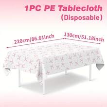 1-2pcs Disposable Plastic Tablecloth, Pink Bow Print PE Thickened Laminated Material, Waterproof, Oil-Resistant, Dirt-Resistant, Easy To Wipe, Dust-Proof Desktop Protection, Minimalist Luxury Atmosphere Decoration, Suitable For Banquet, Party, Wedding, Birthday, Holiday Party And Other Adult Gatherings Tabletop Arrangement - A - View 4