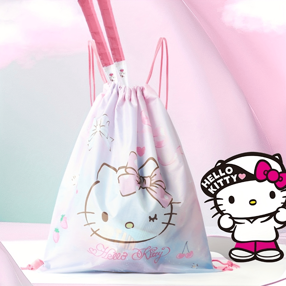 حقيبة ظهر برباط Sanrio Hello Kitty، حقيبة رياضية مقاومة للماء، حقيبة تخزين لكرة السلة والريشة الطائرة