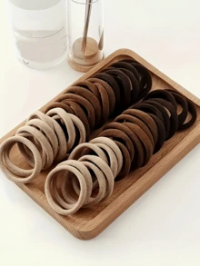 200/100/50/20pcs Seamless Hair Ties Neutral Earth Tones Elastic Hair Bands No Damage Ponytail Holders For Women Thick Hair Minimalist Hair Accessories - Coffee - View 2