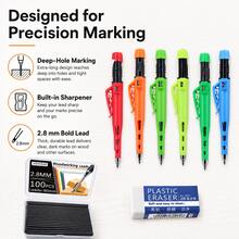 High-Quality 2.8mm Mechanical Woodworking Pencils Set, New Woodworking Marker Pens, 55 Mm Deep Hole Design, Built-In Sharpener And Protective Cover, Non-Breakable Lead Core, Suitable For Woodworking/ Professional Architects As Marking/Drawing Tools - Multicolor - View 8