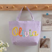 1pc Customized Bubble Gauze Tote Bag, Personalized Chenille Name Toiletry Bag, Travel Organizer Makeup Gift For Girlfriend/Mom/Teacher - Multicolor - View 40