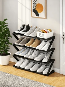 Z-Shaped Shoe Rack, Plastic Floor-Standing Storage Rack, Multi-Functional Large Capacity Storage Rack, Easy To Assemble Floor-Standing Storage Rack, Suitable For Living Room, No Tools Required, Stackable, Home And Dorm Essential, Space-Saving, Suitable For Hallway, Closet, Living Room, Bedroom - Multicolor - View 12