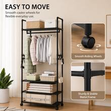 1pc Portable Clothes Rack With Shoe Storage Shelf, Multi-Function Freestanding Closet Organizer, Movable Garment Wardrobe With Easy Assembly, Space-Saving Storage Rack For Bedroom, Entryway, Living Room And Office - View 3