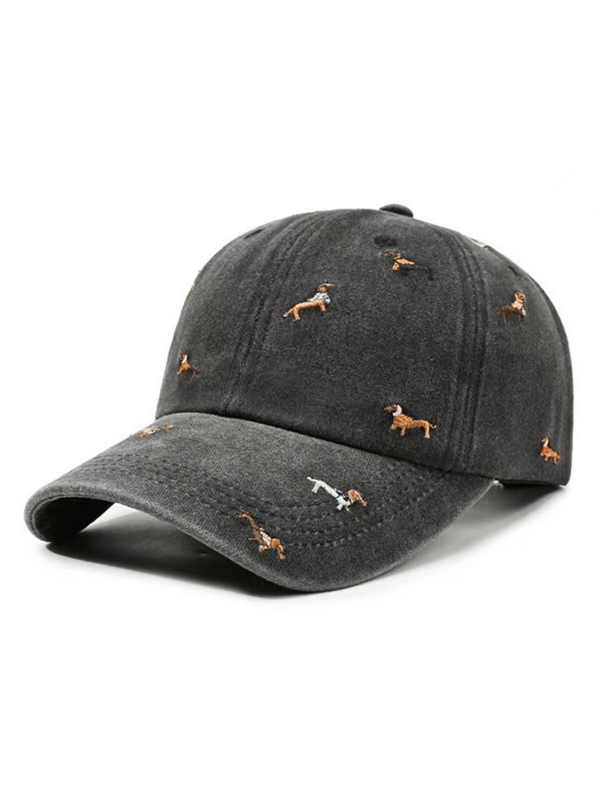 Puppy Pattern Fun Embroidered Baseball Cap, Washed Style Hat, Unisex Couple Design, Fashionable Retro Sun Hat, Adjustable Outdoor Sun Protection Hat, Y2K Style