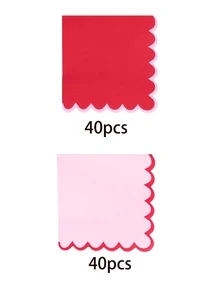 20/40/80pcs Wavy Edge Cocktail Napkins, Red & Pink Contrast Border Decorative Dinner Napkins, 6.5 Inch Large Capacity, Suitable For Wedding, Bridal Shower, Valentine's Day, Birthday Party Table Decor, Unisex - Pink - View 6
