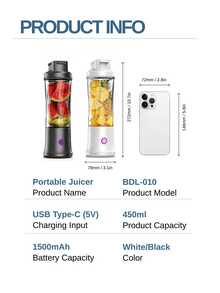 LEVIATECH Wireless Portable Blender 450ml USB Rechargeable Mini Juicer Cup, 12-Blade, Suitable For Fruit, Vegetable, Milkshake, Travel Kitchen Blender - Below 0.5L - View 7