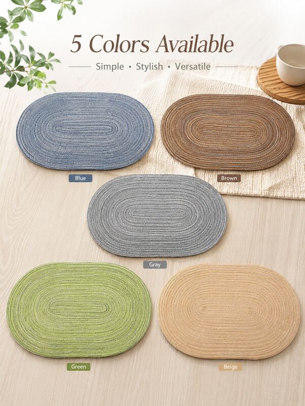 Random Color Washable Oval Woven Heat-Resistant Placemats, Decorative Table Mats, Suitable For Dining Table, Home And Restaurant Decor, Ideal For Birthday, Wedding And Party
