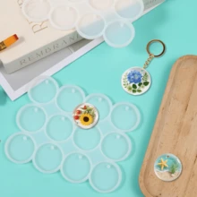 2pcs 12-Cavity Resin Keychain Silicone Mold, 1.33 Inch Flat Round Silicone Mold With Hole, Suitable For Resin Casting, Perfect For Making Earrings, Keychains, Pet Tags, Jewelry Making And Crafts, Jewelry Making Supplies - Round - View 6