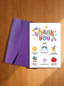 1pc Teacher's Day Thank You Card With Envelope - Kindergarten Teacher Appreciation Gift, "Thank You For Helping Me Grow" Message, Rainbow, Sun And Education Symbols Design, Perfect Gift For Teachers And School Staff On Teacher's Day - Sets - View 20